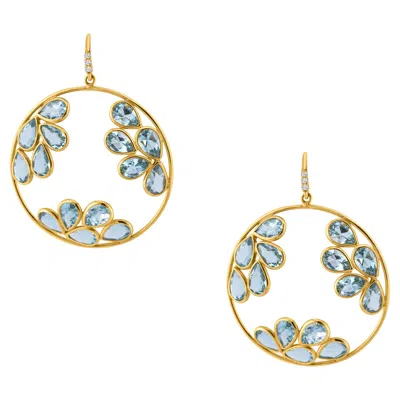 Pre-owned Tresor Collection Aquamarine Pear Shape And Diamond Earring In 18k Yellow Gold