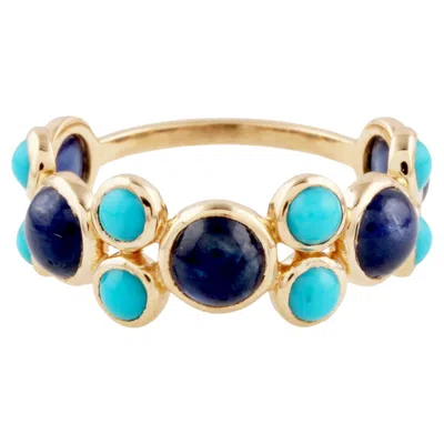 Pre-owned Tresor Collection Blue Sapphire & Turquoise Round Ring In 18k Yellow Gold