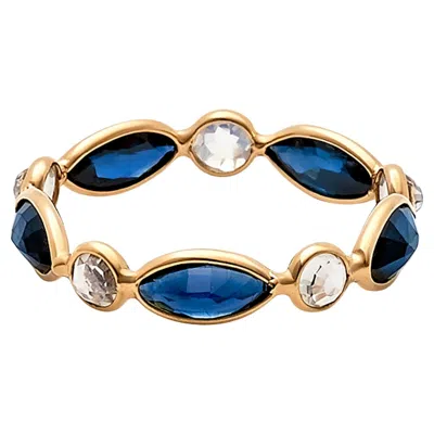 Pre-owned Tresor Collection Blue Sapphire Marquise & Rainbow Moonstone Round Ring In 18k Yellow Gold