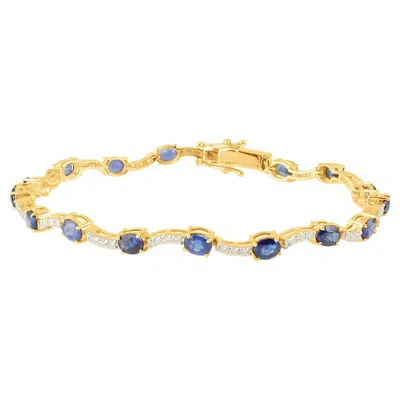 Pre-owned Tresor Collection Blue Sapphire Oval & Diamond Rond Bracelet In 18k Yellow Gold