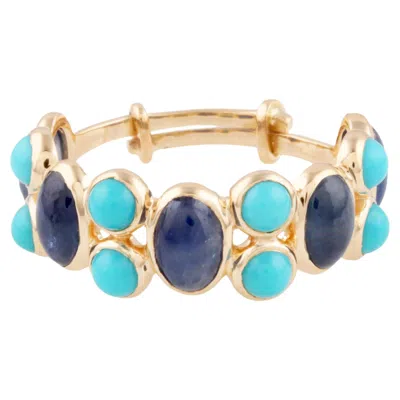Pre-owned Tresor Collection Blue Sapphire Oval & Turquoise Rd. Ring In 18k Yellow Gold