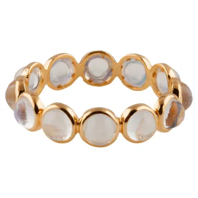 Pre-owned Tresor Collection Contemporary 4.19ct Rainbow Moonstone Round Ring In 18k Yellow Gold