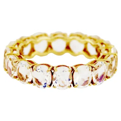Pre-owned Tresor Collection Contemporary 4.50ct Rainbow Moonstone Oval Ring In 18k Yellow Gold