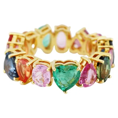Pre-owned Tresor Collection Contemporary 8ct Multicolor Gemstone Ring In 18k Yellow Gold, Usa