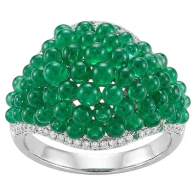 Pre-owned Tresor Collection Emerald And Diamond Cocktail Ring In 18k White Gold By Tresor
