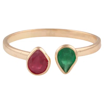 Pre-owned Tresor Collection Emerald And Ruby Pear Shape Ring In 18k Yellow Gold By Tresor, New