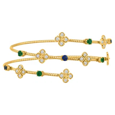 Pre-owned Tresor Collection Emerald, Blue Sapphire Round And Diamond Bangle In 18k Yellow Gold