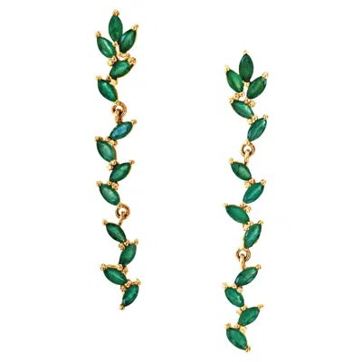 Pre-owned Tresor Collection Emerald Marquise & Diamond Earring In 18k Yellow Gold
