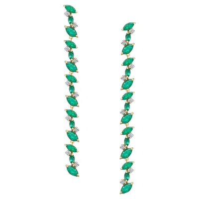 Pre-owned Tresor Collection Emerald Marquise & Diamond Earring In 18k Yellow Gold