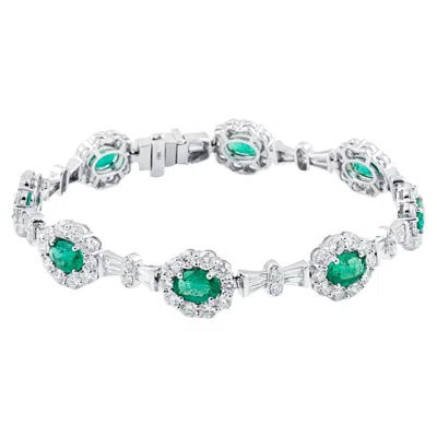 Pre-owned Tresor Collection Emerald Oval And Diamond Bracelet In 18k White Gold