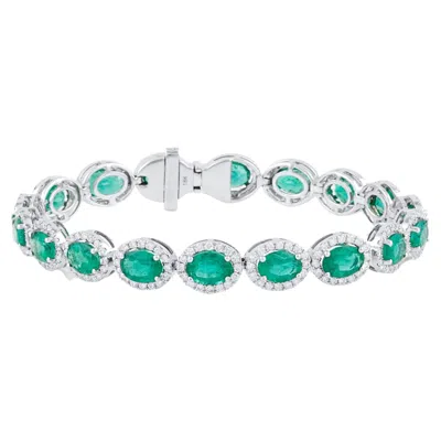 Pre-owned Tresor Collection Emerald Oval And Diamond Bracelet In 18k White Gold