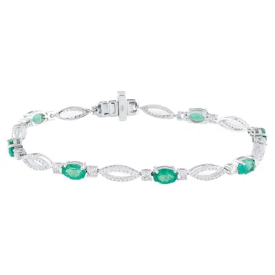 Pre-owned Tresor Collection Emerald Oval And Diamond Bracelet In 18k White Gold