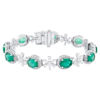 Pre-owned Tresor Collection Emerald Oval And Diamond Bracelet In 18k White Gold