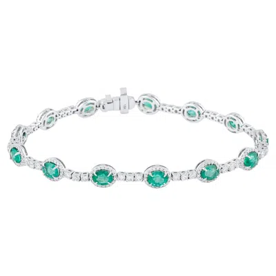 Pre-owned Tresor Collection Emerald Oval And Diamond Bracelet In 18k White Gold