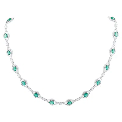 Pre-owned Tresor Collection Emerald Oval And Diamond Necklace In 18k White Gold