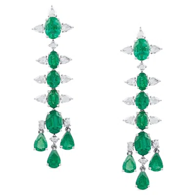 Pre-owned Tresor Collection Emerald Pear Shape & Oval And Diamond Earring In 18k White Gold