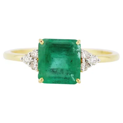 Pre-owned Tresor Collection Emerald Princess Cut & Diamond Ring In 18k Yellow Gold, By Tresor