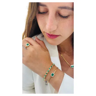 Pre-owned Tresor Collection Emerald Rectangle And Diamond Bangle In 18k Yellow Gold