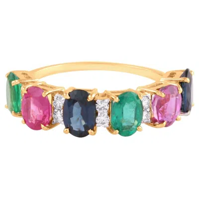 Pre-owned Tresor Collection Emerald, Ruby, Sapphire Oval & Diamond Ring In 18k Yellow Gold
