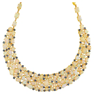 Pre-owned Tresor Collection Ethiopian Opal & Blue Sapphire Necklace In 18k Yellow Gold