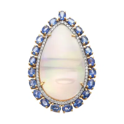 Pre-owned Tresor Collection Ethiopian Opal Pear Shape, Blue Sapphire & Diamond Ring In 18k Yellow Gold