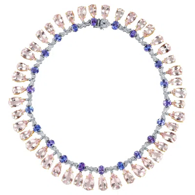 Pre-owned Tresor Collection Morganite, Tanzanite And Diamond Necklace In 18k Rose Gold / White Gold