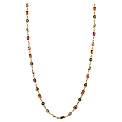 Pre-owned Tresor Collection Multi Sapphire Mix Shape Necklace In 18k Yellow Gold