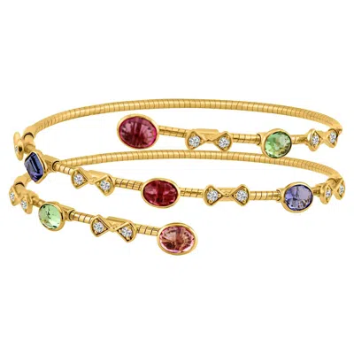 Pre-owned Tresor Collection Multicolor Gemstone And Diamond 2 Row Symphony Bracelet In 18k Yellow Gold