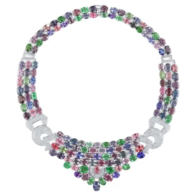 Pre-owned Tresor Collection Multicolor Spinal, Tanzanite, Tsavorite And Diamond Necklace In 18k White Gold