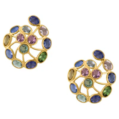 Pre-owned Tresor Collection Multicolor Stone Mixshape Earring In 18k Yellow Gold