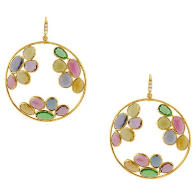 Pre-owned Tresor Collection Multicolor Stone Unshape And Diamond Earring In 18k Yellow Gold