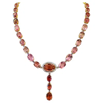 Pre-owned Tresor Collection Pink Tourmaline, Rainbow Moonstone And Diamond Necklace Set In 18k Yellow Gold