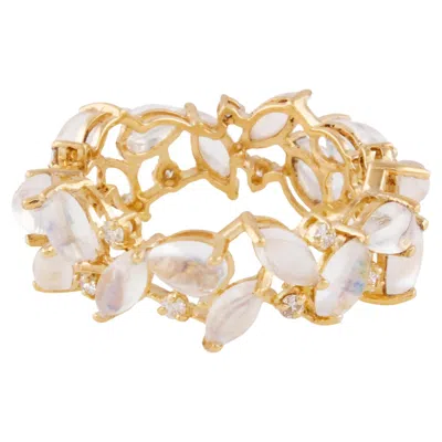 Pre-owned Tresor Collection Rainbow Moonstone & Diamond Ring In 18k Yellow Gold