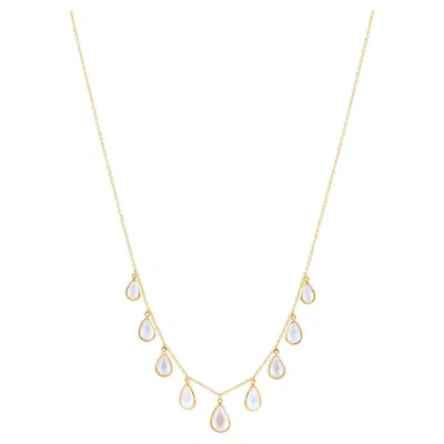 Pre-owned Tresor Collection Rainbow Moonstone Pear Shape Necklace In 18k Yellow Gold