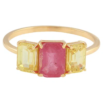 Pre-owned Tresor Collection Ruby & Yellow Sapphire Rectangle Ring In 18k Yellow Gold