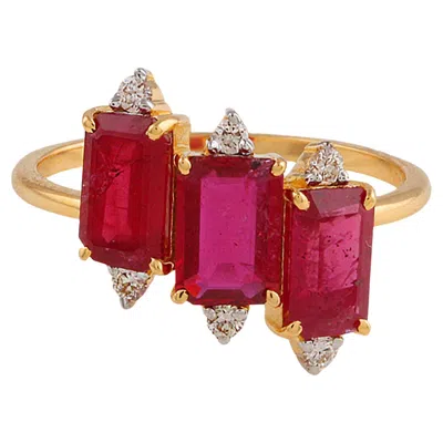 Pre-owned Tresor Collection Ruby Rectangle & Diamond Round Ring In 18k Yellow Gold