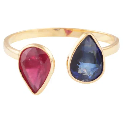 Pre-owned Tresor Collection Tanzanite & Ruby Pear Shape Ring In 18k Yellow Gold