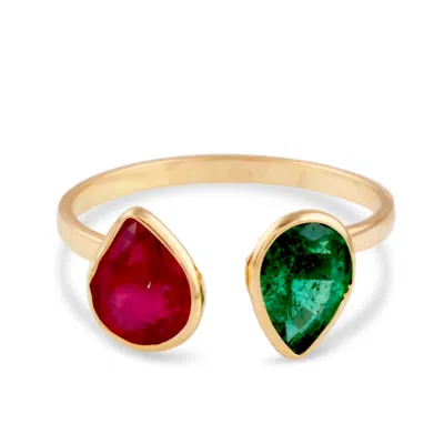 Tresor Collection Women's Emerald & Ruby Pear Shape Ring In Yellow Gold In Multi