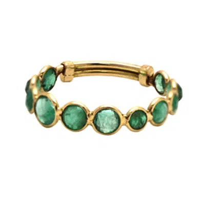 Tresor Collection Women's Green Emerald Round Stackable Ring With Adjustable Shank In Yellow Gold