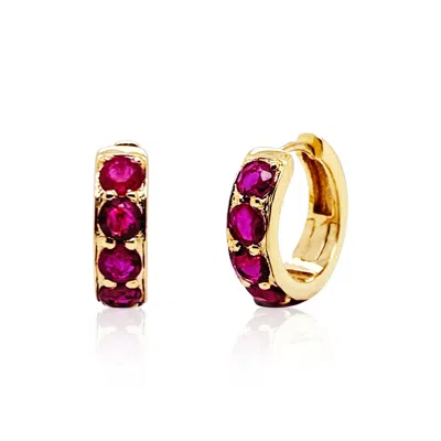 Tresor Collection Women's Red Ruby Round Huggies Earring In 18k Yellow Gold In Burgundy