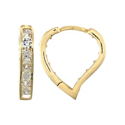 Pre-owned Tresor Paris Hoops 9 Karat Yellow Gold Huggie Cubic Zirconia Eart Earrings