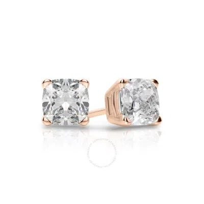 Tresorra 14k Rose Gold Cushion Cut Earth Mined Diamond Stud  Earrings In Pink
