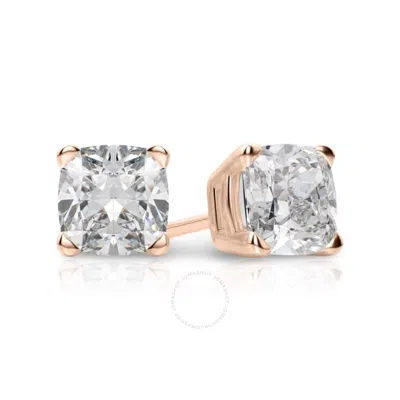Tresorra 14k Rose Gold Cushion Cut Earth Mined Diamond Stud  Earrings In Pink
