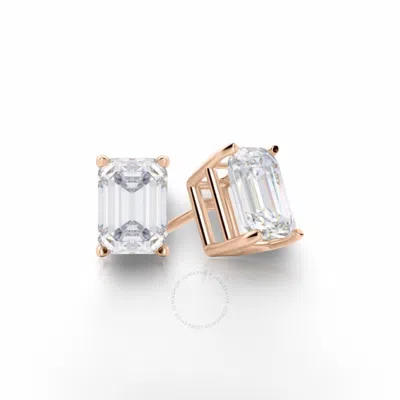 Tresorra 14k Rose Gold Emerald Cut Earth Mined Diamond Stud  Earrings In Pink