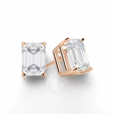 Tresorra 14k Rose Gold Emerald Cut Earth Mined Diamond Stud  Earrings In Pink