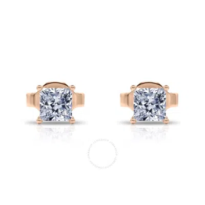 Tresorra 14k Rose Gold Princess Cut Earth Mined Diamond Stud  Earrings