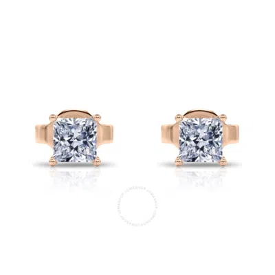 Tresorra 14k Rose Gold Princess Cut Earth Mined Diamond Stud  Earrings In Pink