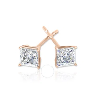 Tresorra 14k Rose Gold Princess Cut Earth Mined Diamond Stud  Earrings