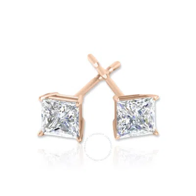 Tresorra 14k Rose Gold Princess Cut Earth Mined Diamond Stud  Earrings In Pink