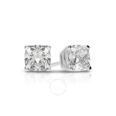 Tresorra 14k White Gold Cushion Cut Earth Mined Diamond Stud  Earrings In Metallic